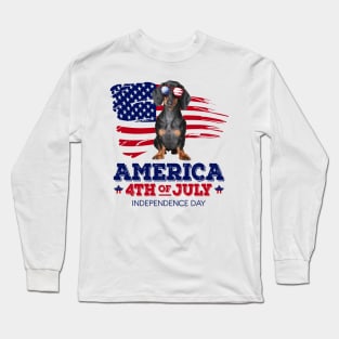 Dachshund Flag USA - America 4th Of July Independence Day Long Sleeve T-Shirt